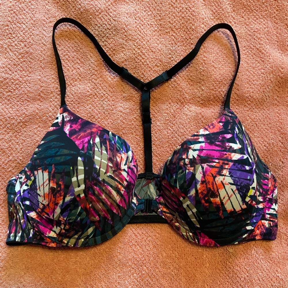 Pink by Victoria Secret Push Up T Back Bra Multi Color Front Closure 36B